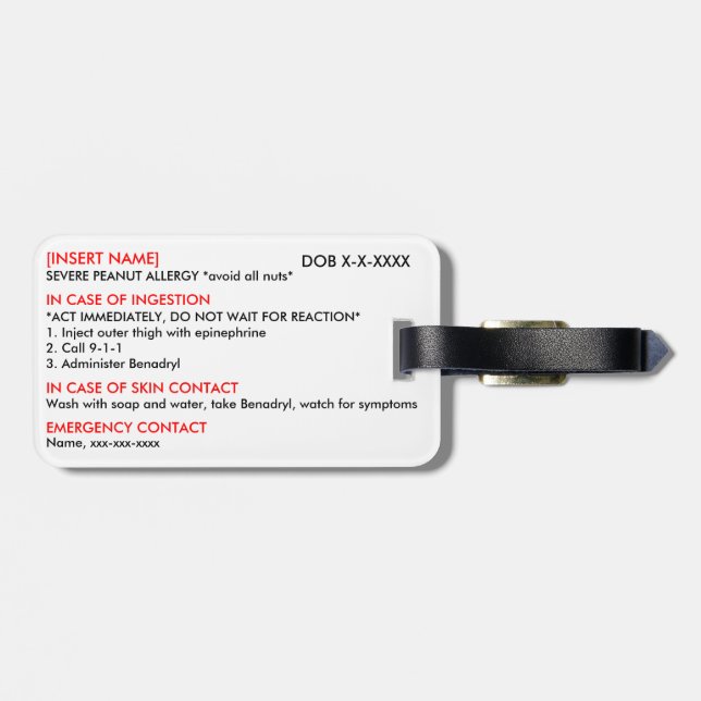 Étiquette À Bagage Étiquette grave d'identification et de GLACE (Dos horizontal)