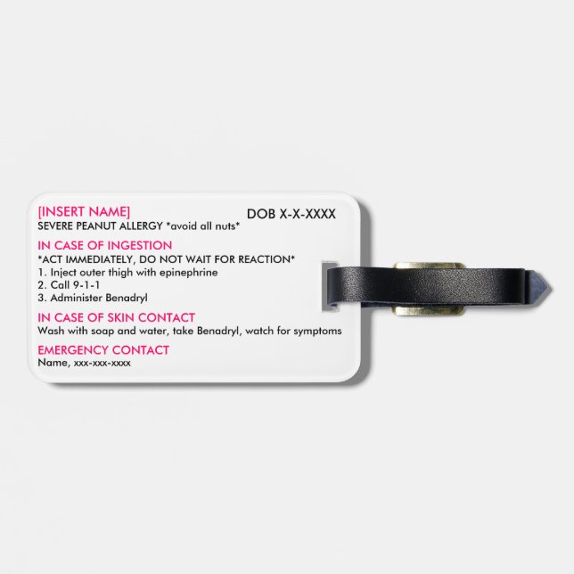 Étiquette À Bagage Étiquette grave d'identification et de GLACE (Dos horizontal)