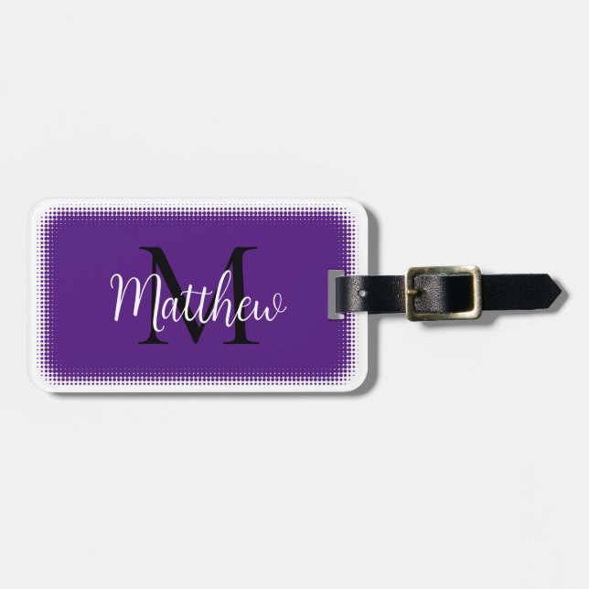 Étiquette À Bagage Étiquette Monogram Initial Custom Name Purple Lugg (Devant horizontal)