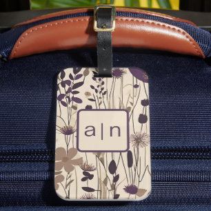 Étiquette À Bagage Étiquette Monogramme Fleur sauvage violet moderne
