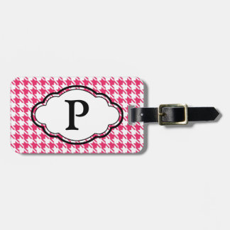 Étiquette À Bagage Étiquette Monogramme - Houndstooth - rose