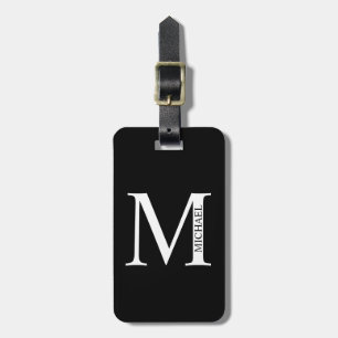 Étiquette À Bagage Étiquette noire monogramme personnalisé et nom de 