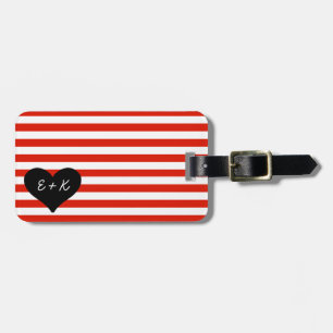 Étiquette À Bagage Étiquette noire rayée rouge de bagage de coeur