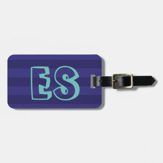 Étiquette À Bagage Étiquette rayée bleue de bagage d'initiales