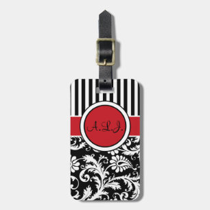 Étiquette À Bagage Étiquette rayée noire, blanche, rouge de bagage de