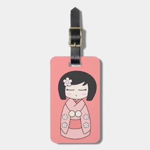 Étiquette À Bagage Étiquette rose de bagage de Kokeshi
