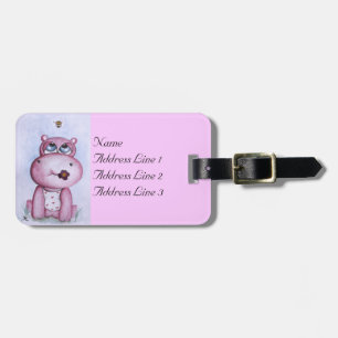 Étiquette À Bagage Étiquette rose de bagage d'hippopotame