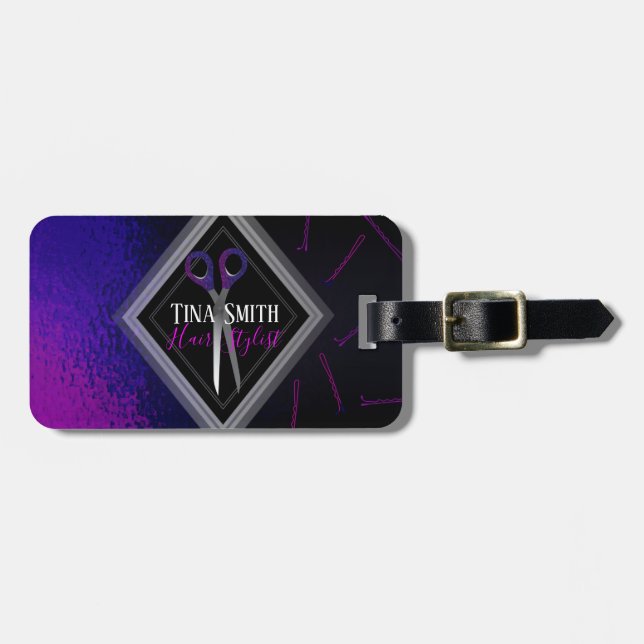 Étiquette À Bagage étiquette rose pourpre de bagage de ciseaux de (Devant horizontal)