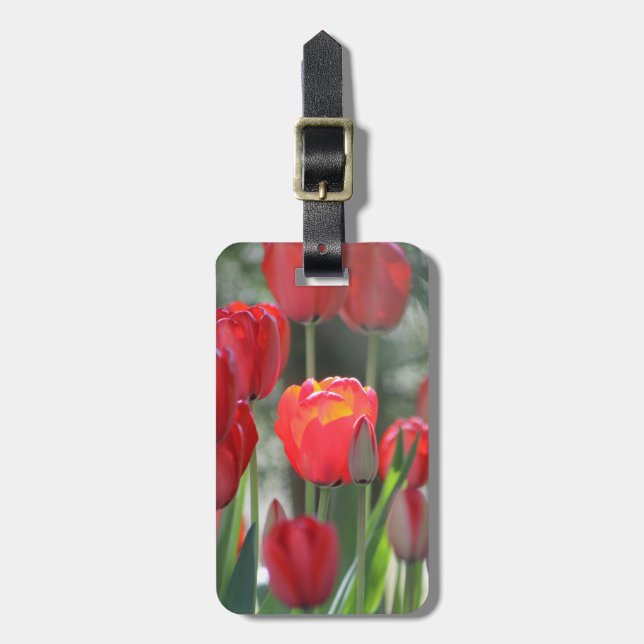Étiquette À Bagage Étiquette rouge de bagage de tulipes personnalisée (Devant Vertical)
