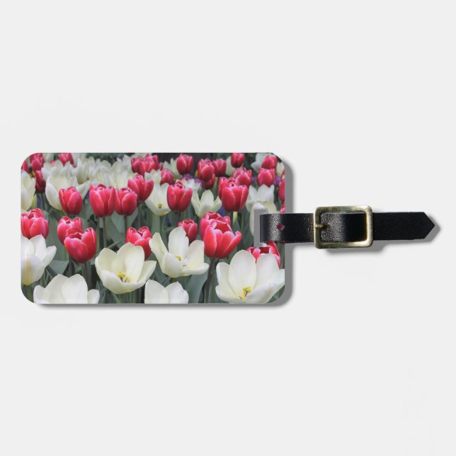 Étiquette À Bagage Étiquette rouge et blanche de bagage de tulipes (Devant horizontal)