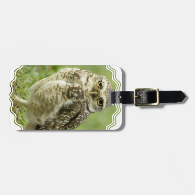 Étiquette À Bagage Étiquette vigilante de bagage de hibou (Devant horizontal)