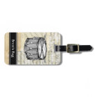 Étiquette vintage de bagage de musique de tambour