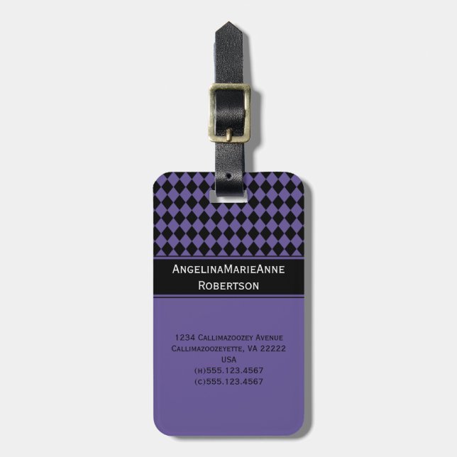 Étiquette À Bagage Étiquettes à motifs de losanges noires pourpres (Devant Vertical)