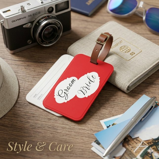 Étiquette À Bagage Étiquettes de bagages pour couple moderne – Mariag (Modern Couple’s Luggage Tags – Wedding)