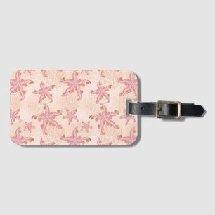 Étiquette À Bagage Étoiles de mer et motif pastel rose corail