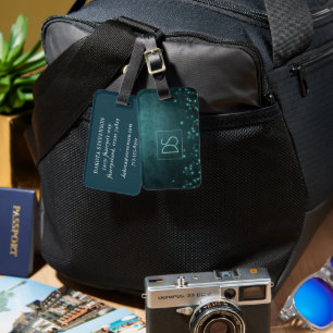 Étiquette À Bagage Étoiles Mystic Twilight Monogramme vert Turquois