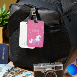 Étiquette À Bagage Étoiles Unicorne Rose violet