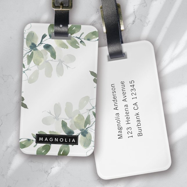 Étiquette À Bagage Eucalyptus Green Nom du monogramme personnalisé (Créateur téléchargé)