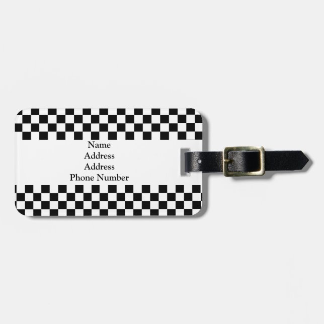 Étiquette À Bagage Facile noir et blanc Checkered de repérer (Devant horizontal)
