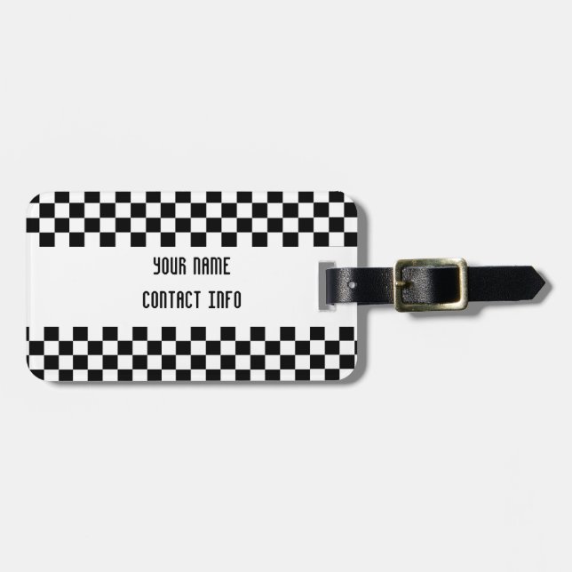 Étiquette À Bagage Facile noir et blanc Checkered de repérer (Devant horizontal)