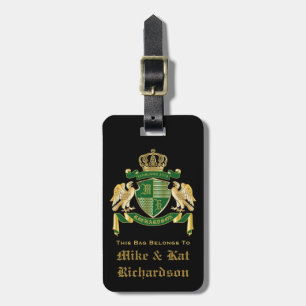 Étiquette À Bagage Faites votre propre blason Green Gold Eagle Emblem