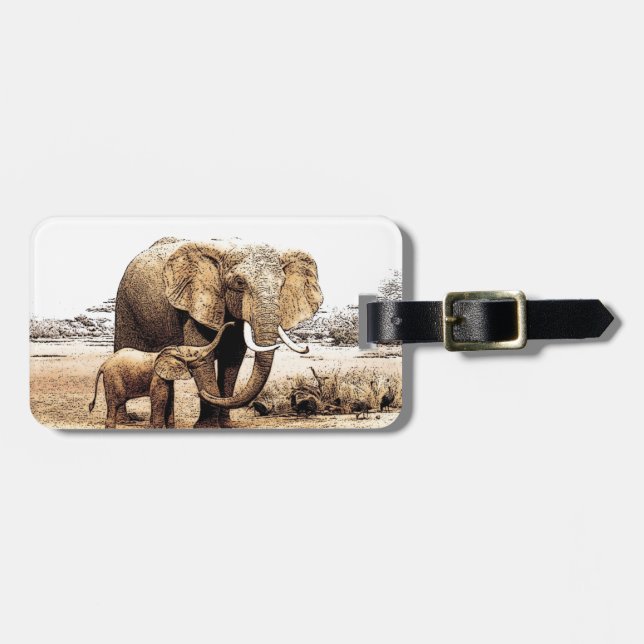 Étiquette À Bagage Famille des éléphants (Devant horizontal)
