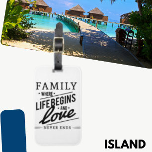 Étiquette À Bagage Famille où la vie commence la typographie Citation