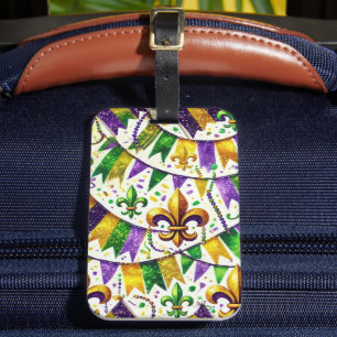 ÉTIQUETTE À BAGAGE FANIONS MARDI GRAS VERT VIOLET OR