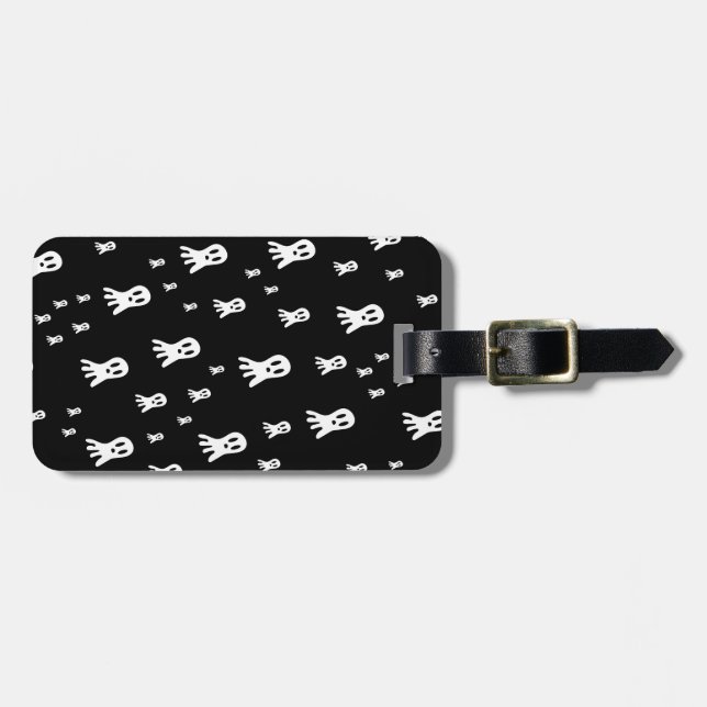 Étiquette À Bagage Fantômes d'Halloween foncé (Devant horizontal)