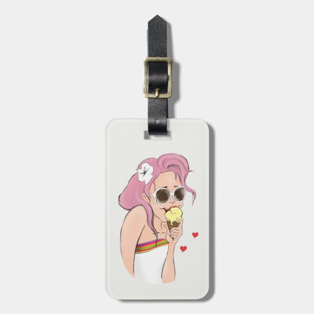 Étiquette À Bagage Fashion Illustration Girl Summer Holiday Beach Sun (Devant Vertical)
