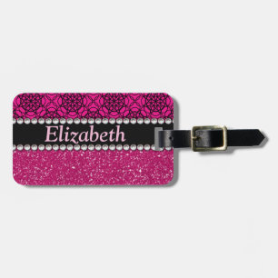 Étiquette À Bagage Fausses pierres roses et noires de parties