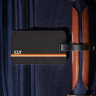 Étiquette À Bagage Faux Black Leather Monogram Orange Bar