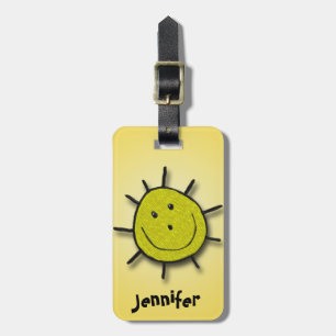 Étiquette À Bagage Faux Broderie Patch Joyeux Jaune Soleil Jaune
