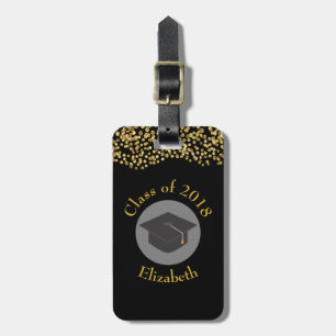 Étiquette À Bagage Faux Gold Confetti & Graduation Cap Classe de 20xx