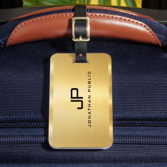 Étiquette À Bagage Faux Gold Glamor Modèle Moderne Monogramme (Insitu Rectoal 2)