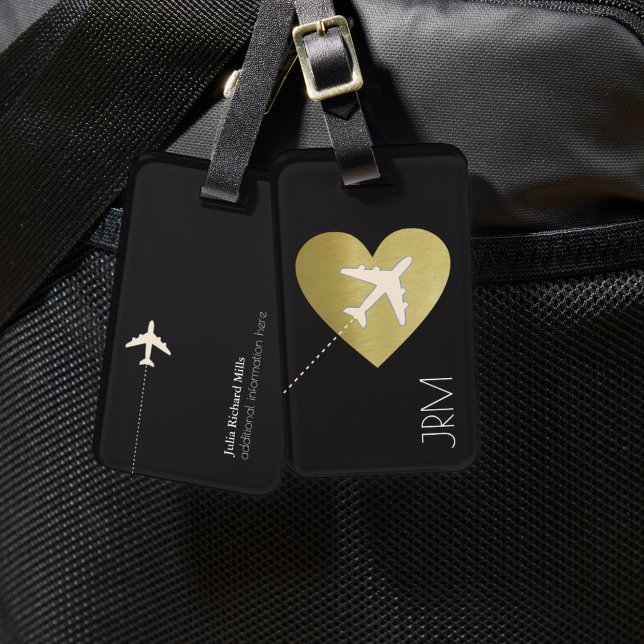 Étiquette À Bagage Faux Gold Heart Love Avion Tavel (Créateur téléchargé)