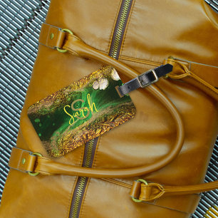 Étiquette À Bagage Faux Gold Metallic Foil Abstrait Vert tendance chi