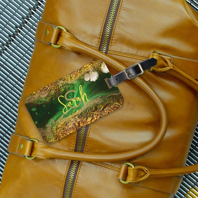 Étiquette À Bagage Faux Gold Metallic Foil Abstrait Vert tendance chi (Créateur téléchargé)