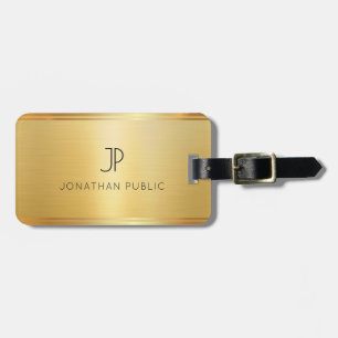 Étiquette À Bagage Faux Gold Personnalisé Moderne Élégant Monogramme 