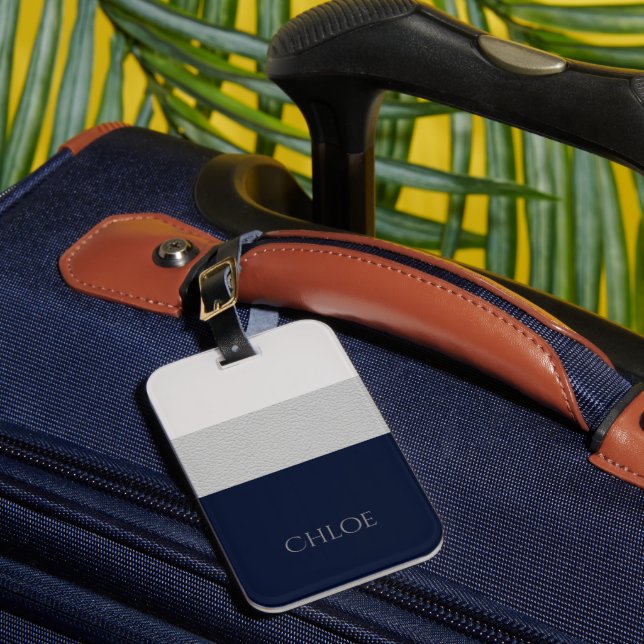 Étiquette À Bagage Faux Grey & Navy Revêtement en cuir (Insitu Rectoal 1)