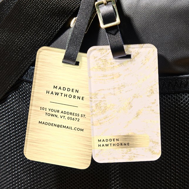 Étiquette À Bagage Faux or rose vif moderne Foil Métal brossé (Créateur téléchargé)