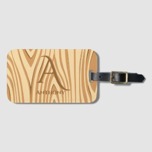 Étiquette À Bagage Faux rustique Brown en bois filmé Monogramme sur m
