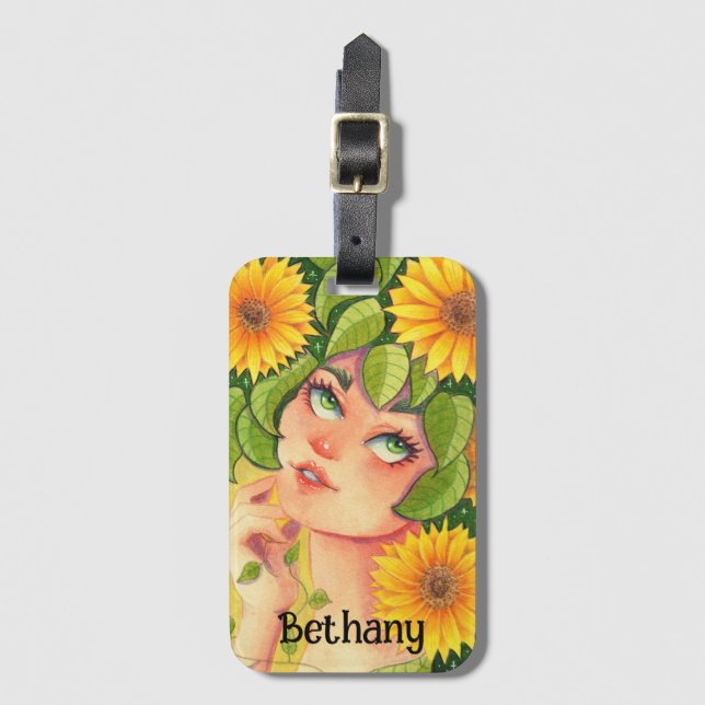Étiquette À Bagage Fée Tournesol Personnalisée (Devant Vertical)