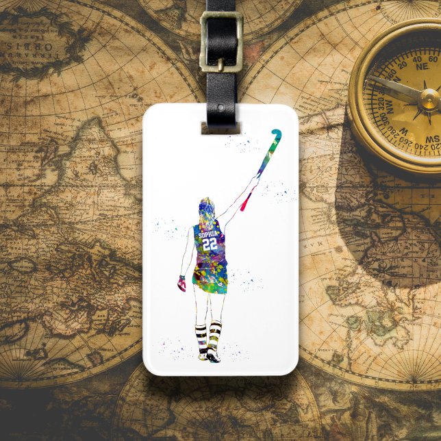 Étiquette À Bagage Female Field Hockey Player (Créateur téléchargé)
