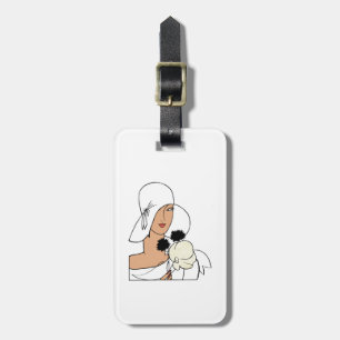Étiquette À Bagage Femme Art Déco vintage avec fleurs portant Casquet
