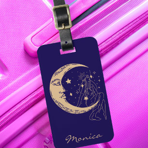 Étiquette À Bagage Femme céleste lune & étoiles, boho, or élégant