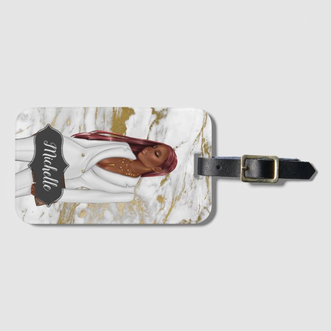 Étiquette À Bagage Femme dirigeante afro-américaine (Devant Horizontal)