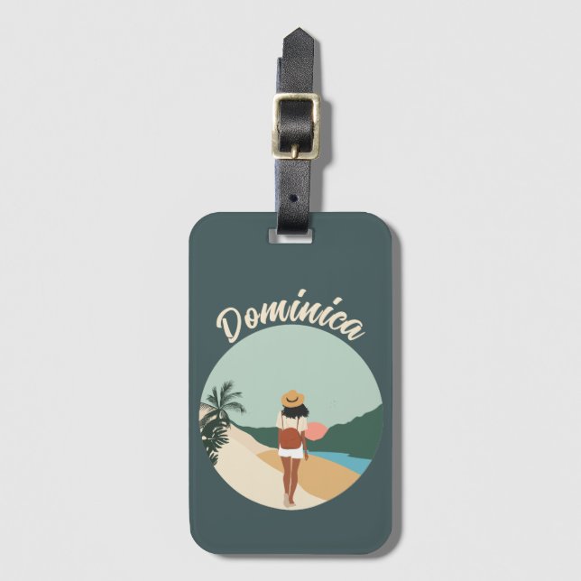 Étiquette À Bagage Femme marchant sur la plage au coucher du soleil (Devant Vertical)