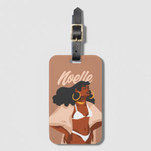 Étiquette À Bagage Femme noire, Bikini blanc, Prêt plage