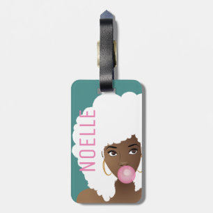 Étiquette À Bagage Femme noire, Bubblegum, Cheveux naturels blancs, V